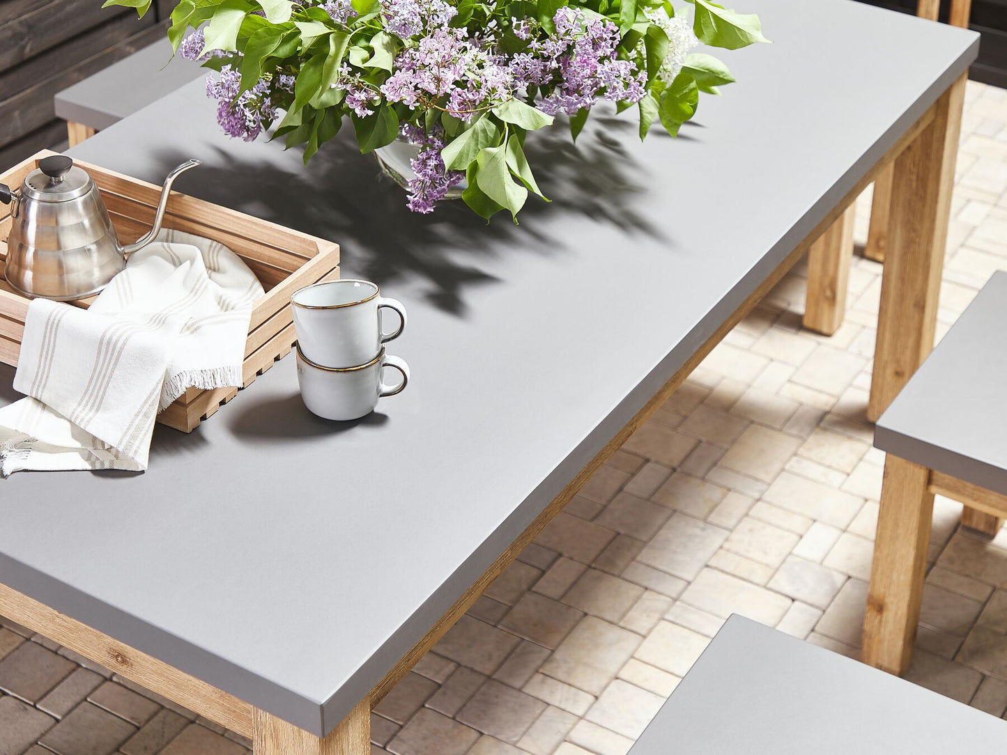 Garden Dining Set with Stools 6 Seater OSTUNI Concrete Grey