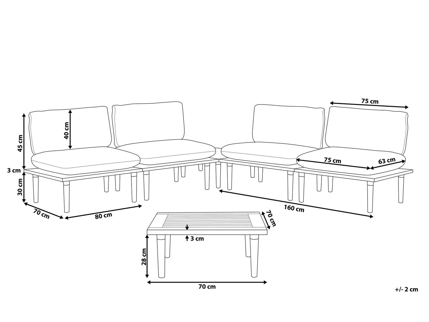 Garden Lounge Set with Table 4 Seater FRASCATI Modular Certified Acacia Wood Light Grey