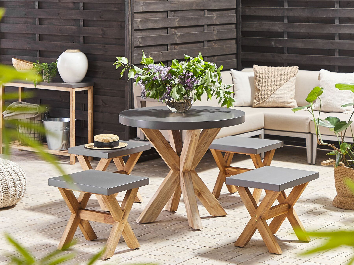Garden Dining Set with Stools 4 Seater OLBIA Concrete Grey