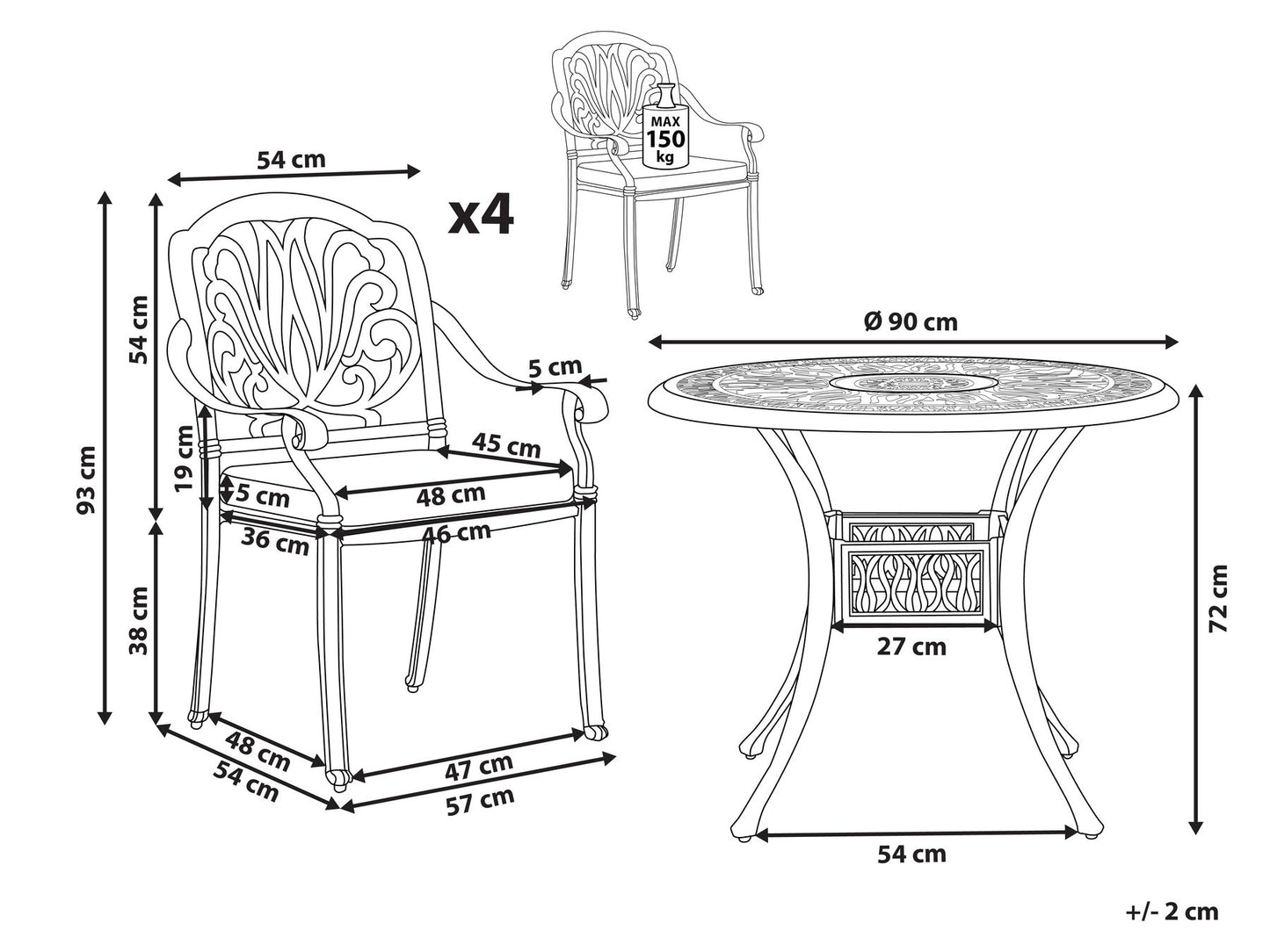 Garden Dining Set 4 Seater ANCONA with Cushions Metal Black