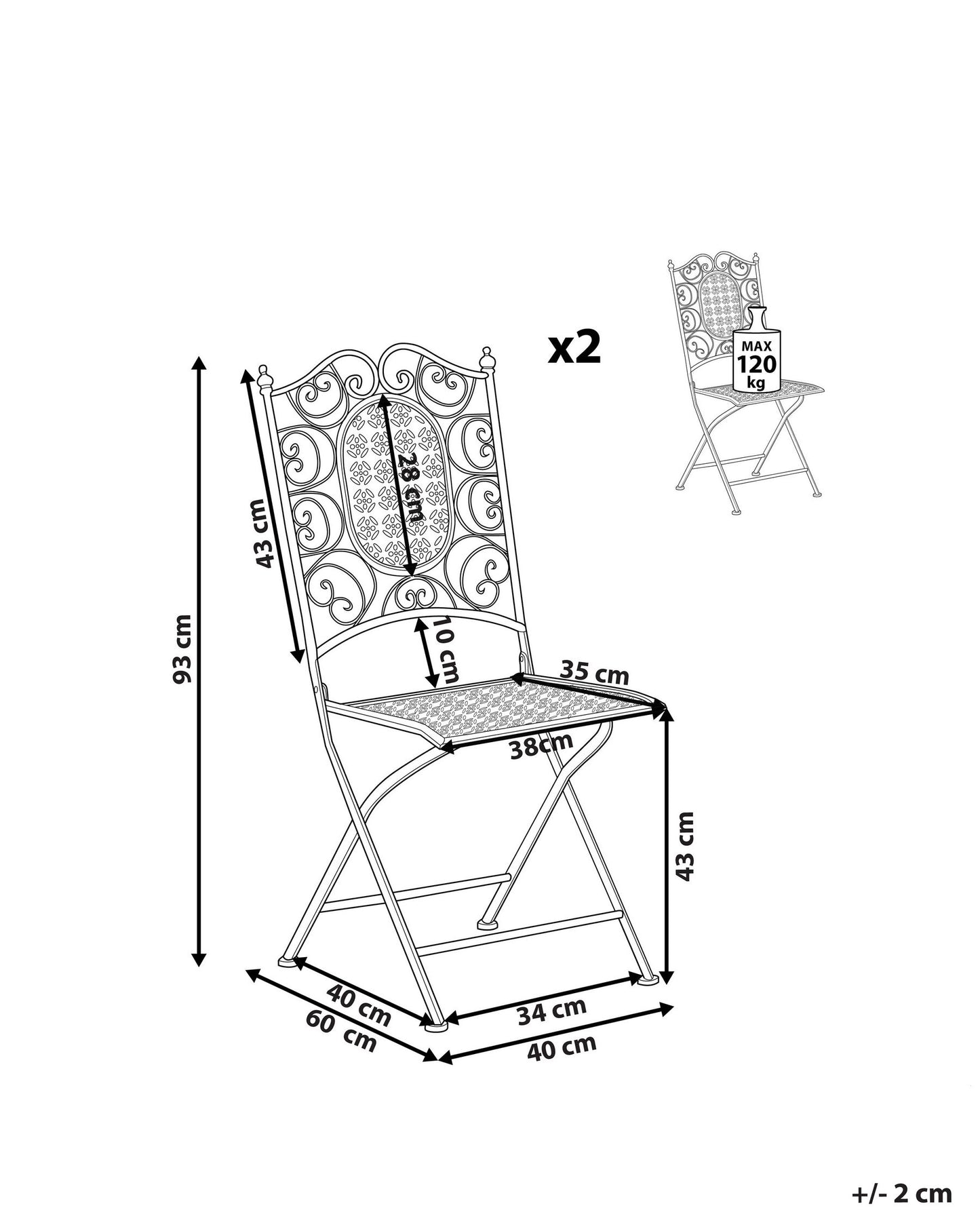 Set of 2 Garden Chairs BORMIO Folding Metal Black