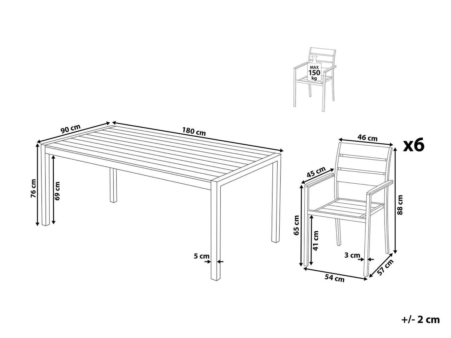 Garden Dining Set 6 Seater VERNIO Grey