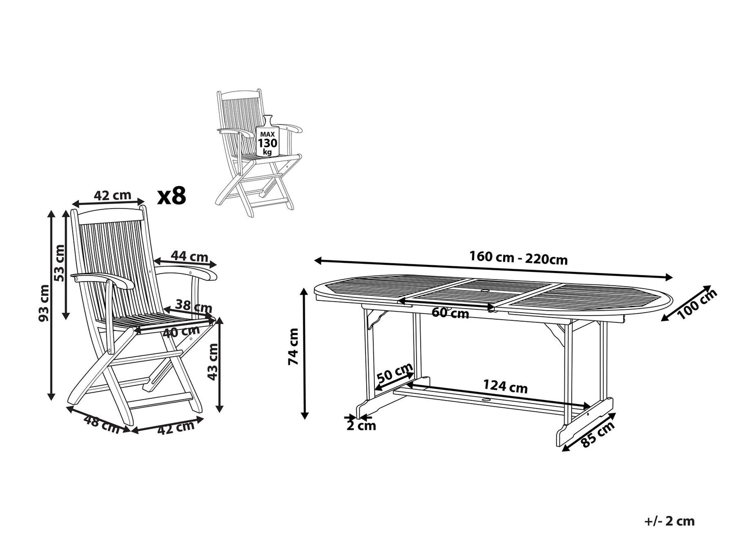 Garden Dining Set 8 Seater MAUI Acacia Wood Light Brown