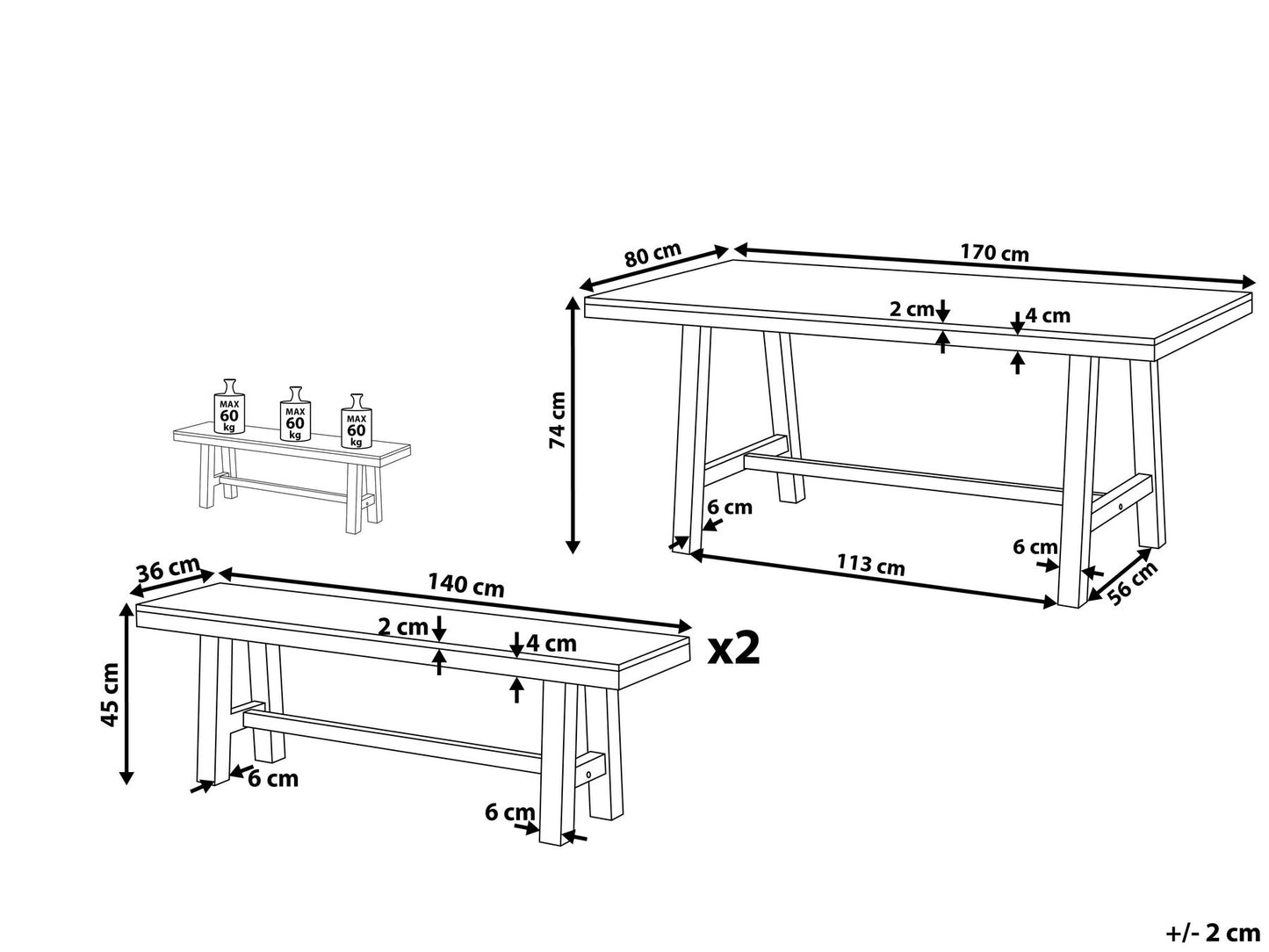 Garden Dining Set 6 Seater SCANIA Acacia Wood White