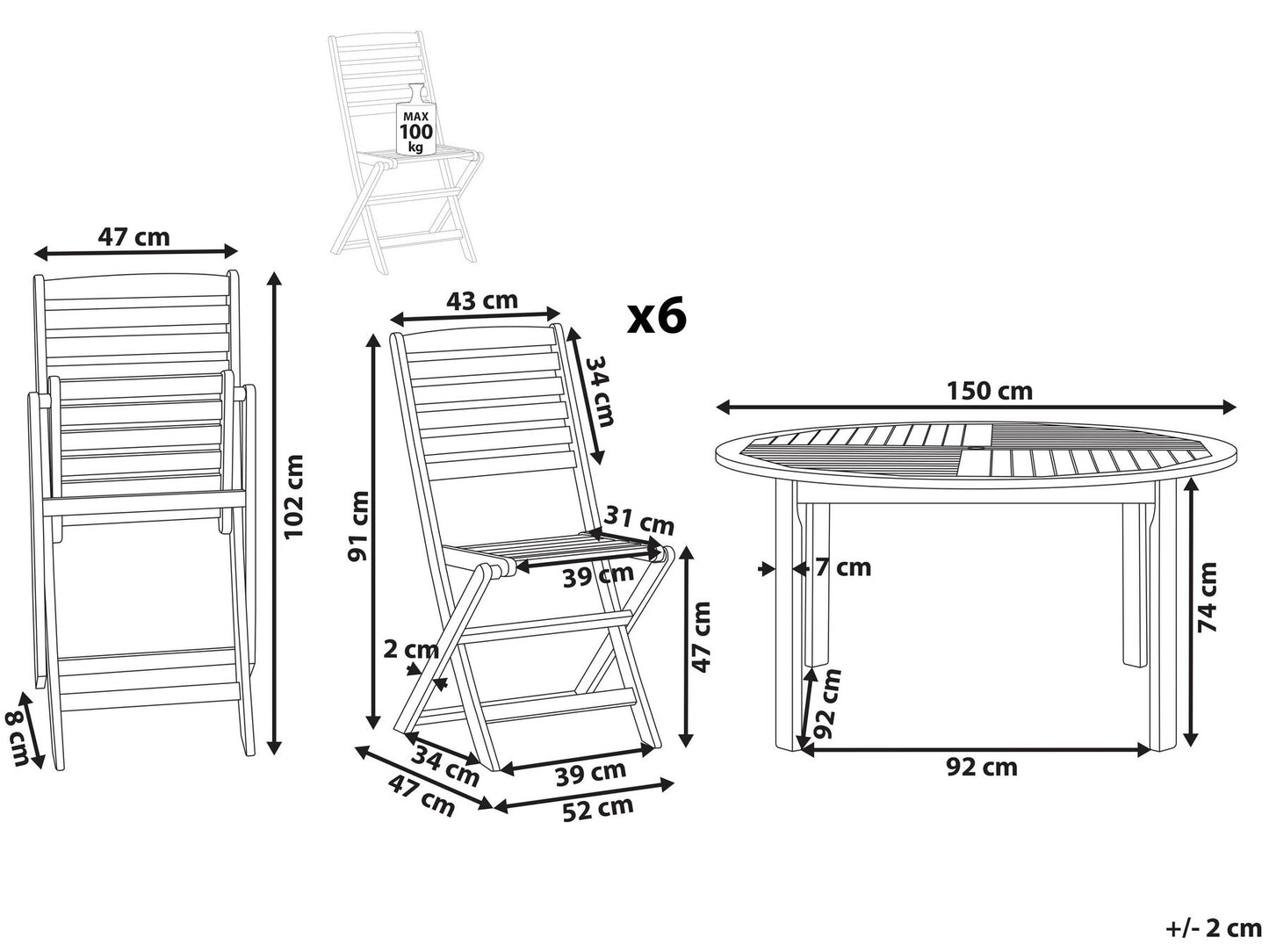 Garden Dining Set 6 Seater TOLVE Acacia Wood Brown