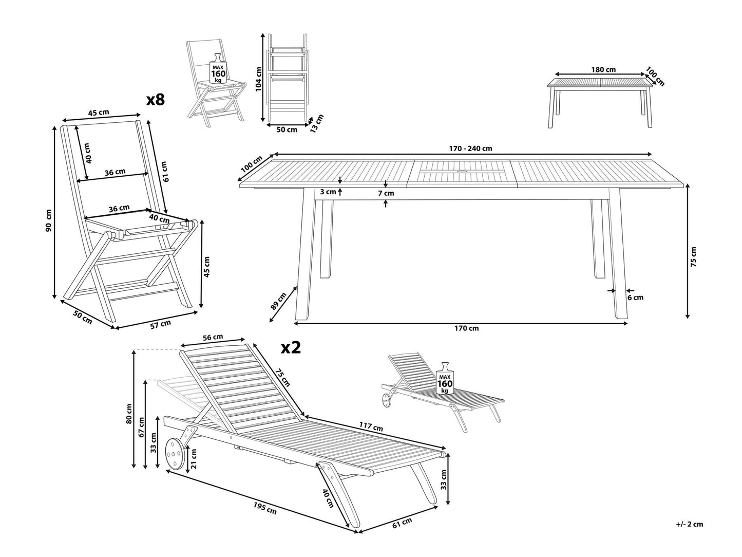 Garden Dining Set with Loungers 8 Seater CESANA Acacia Wood Light Brown