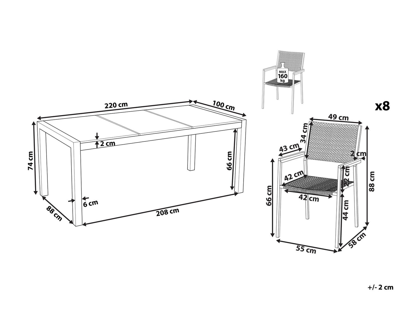 Garden Dining Set 8 Seater GROSSETO Cracked Glass Transparent/ Black