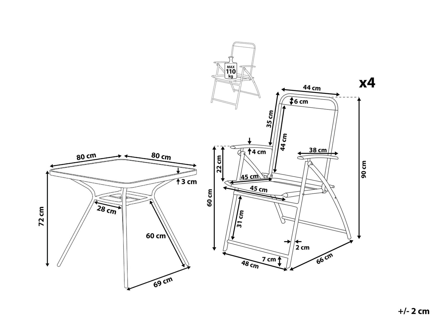 Garden Dining Set 4 Seater LIVO Metal Black