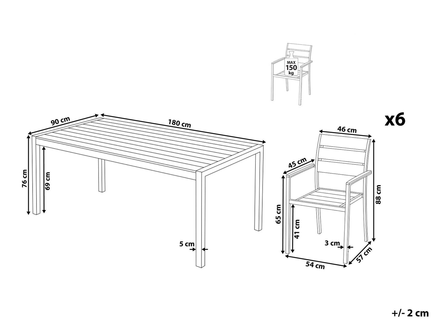 Garden Dining Set 6 Seater LIVO Metal Black