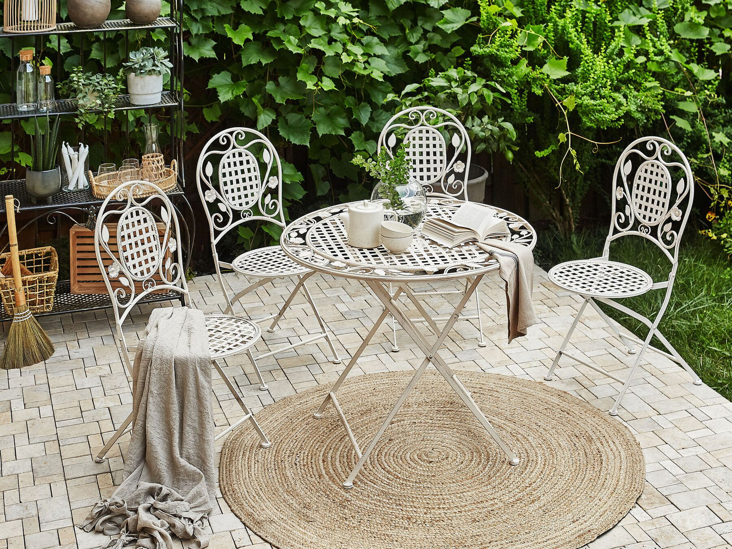Garden Dining Set 4 Seater BIVIO Folding Metal Off-White