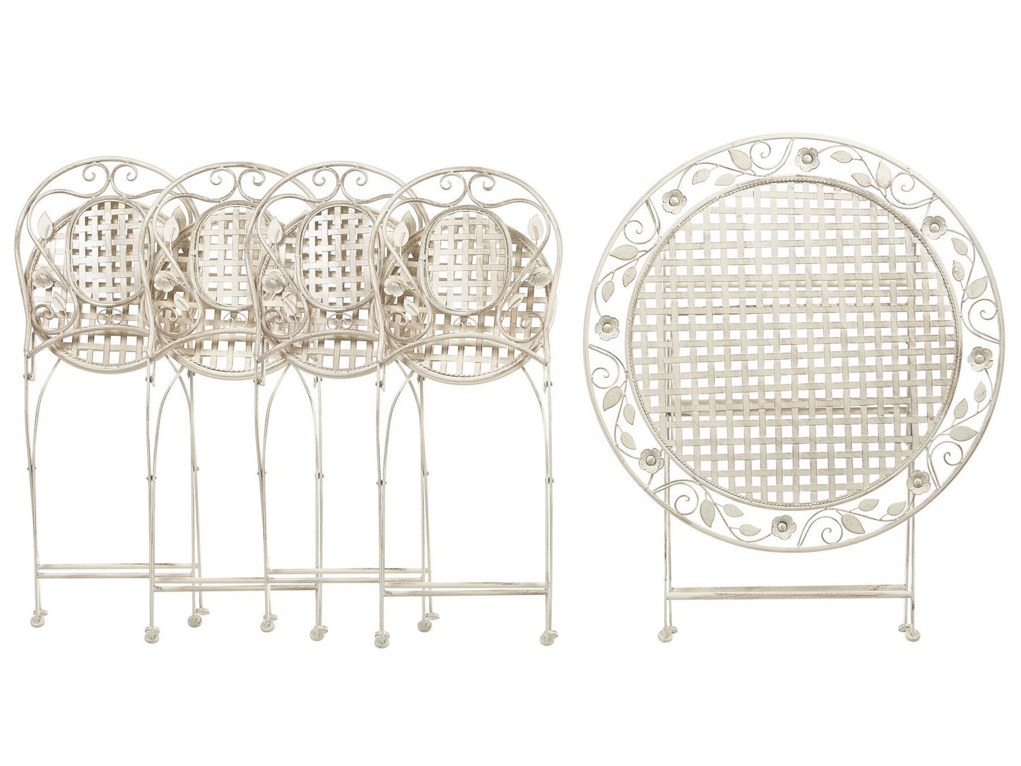 Garden Dining Set 4 Seater BIVIO Folding Metal Off-White