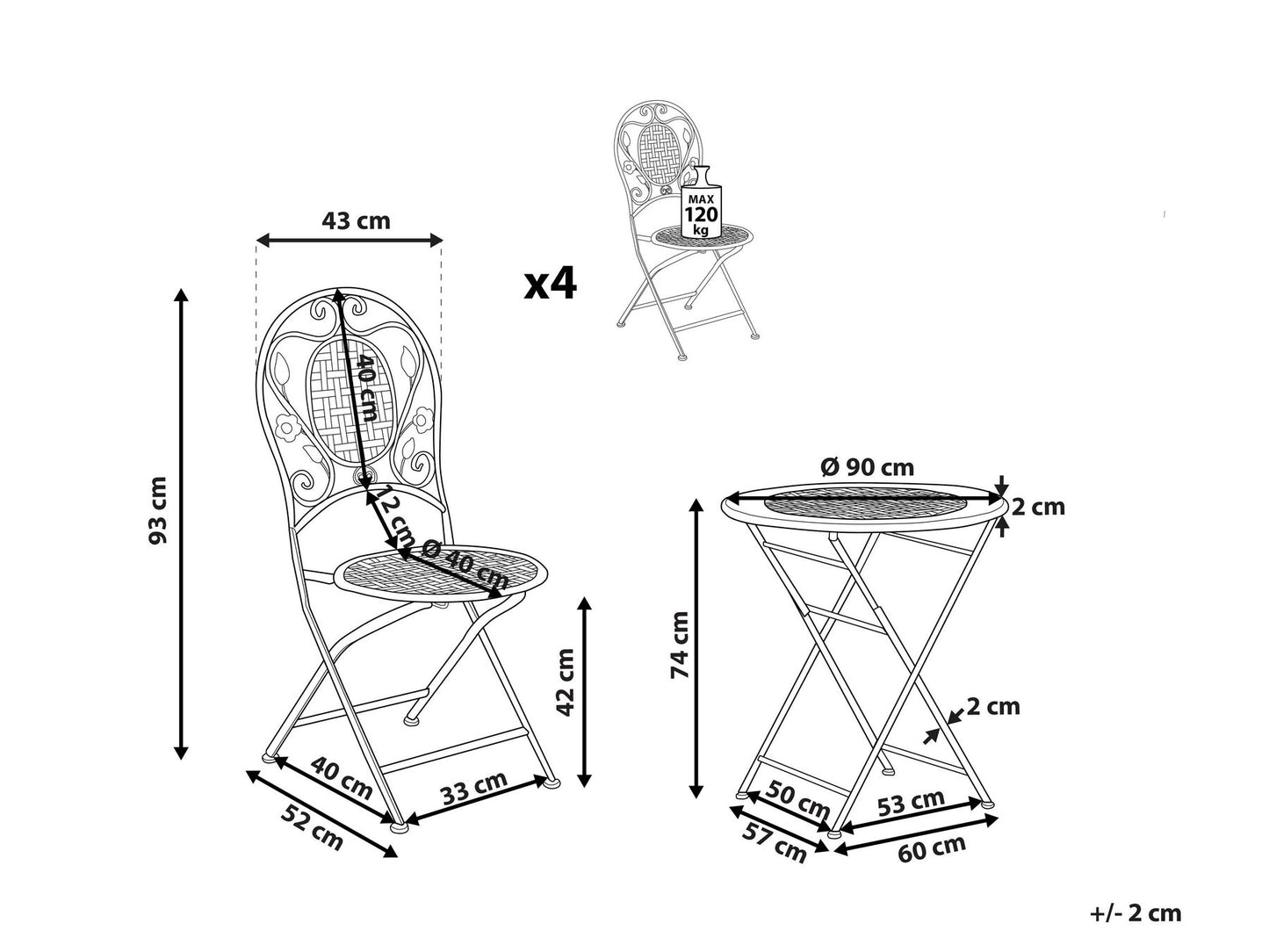 Garden Dining Set 4 Seater BIVIO Folding Metal Off-White