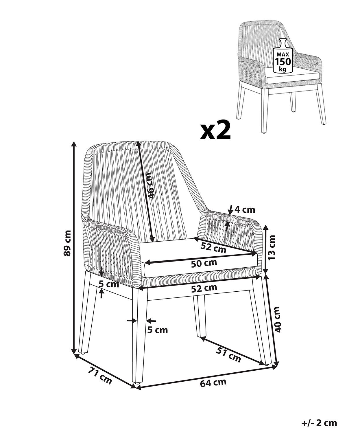 Set of 2 Garden Chairs with Cushions OLBIA Beige