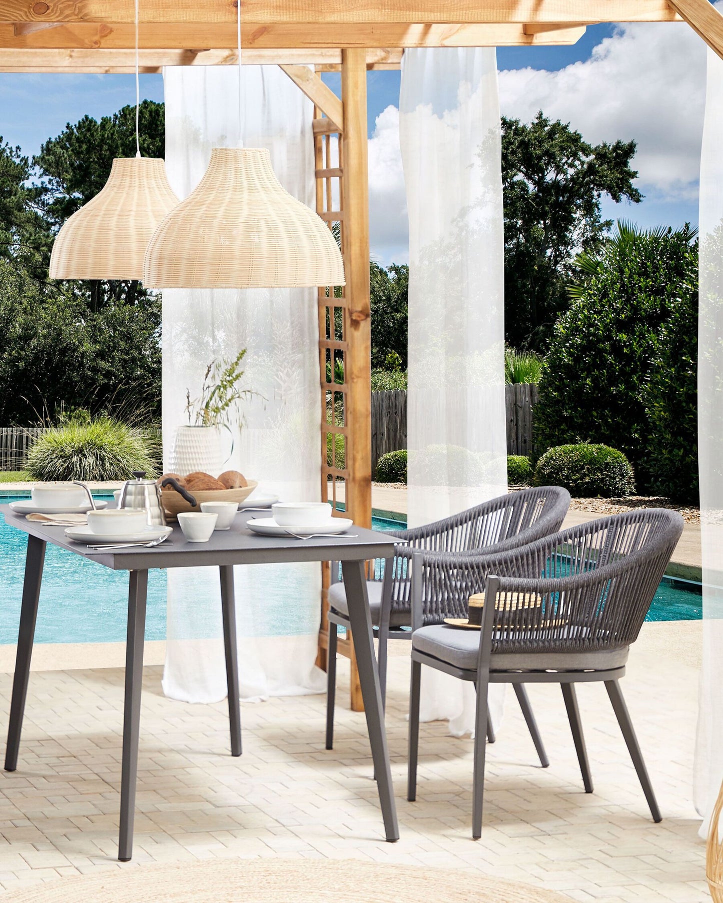 Set of 2 Garden Chairs with Cushions MILETO Metal Grey