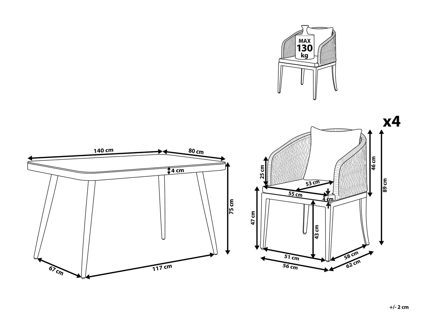 Garden Dining Set 4 Seater LIPARI with Cushions Metal Grey