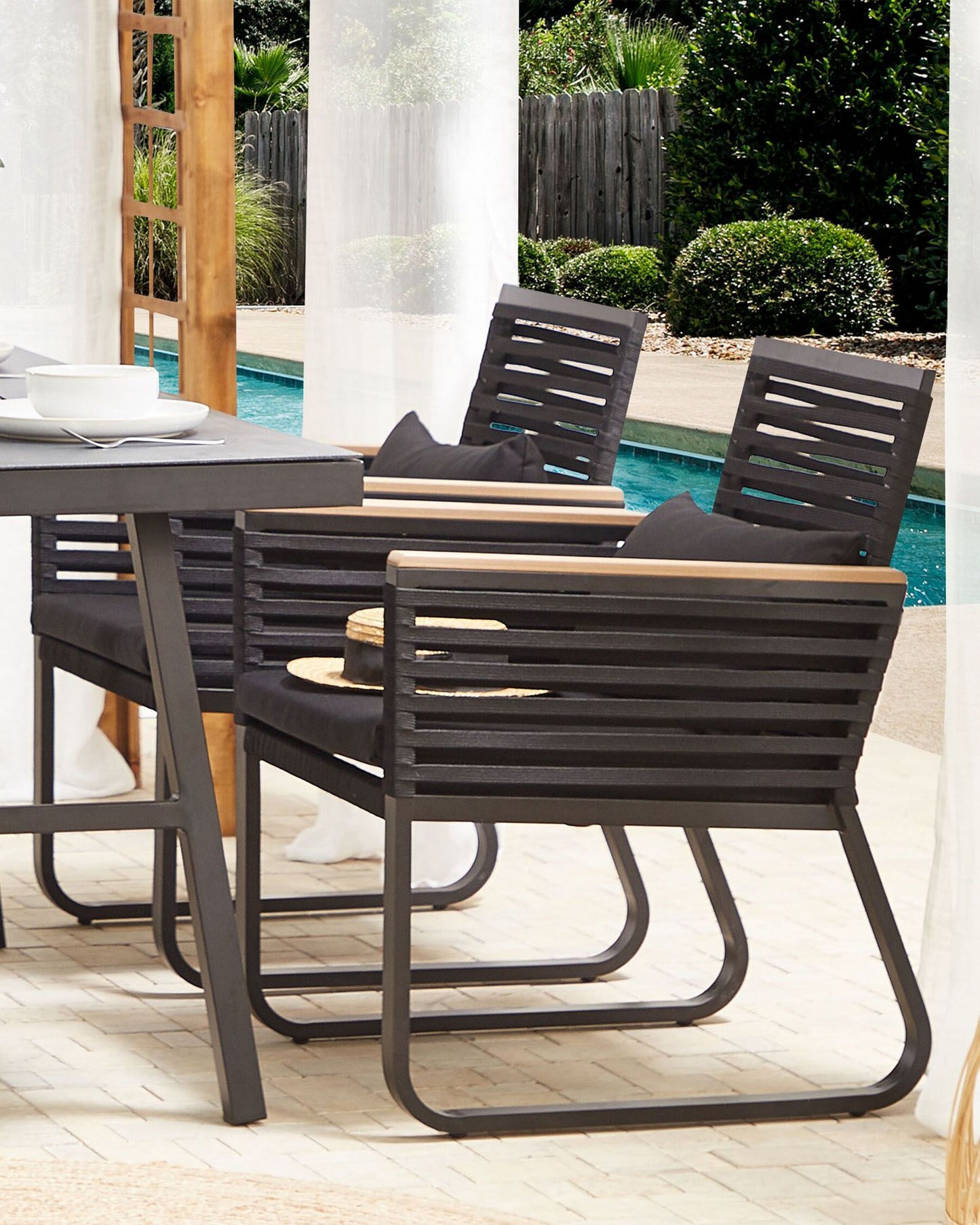 Set of 2 Garden Chairs with Cushions CANETTO Metal Black