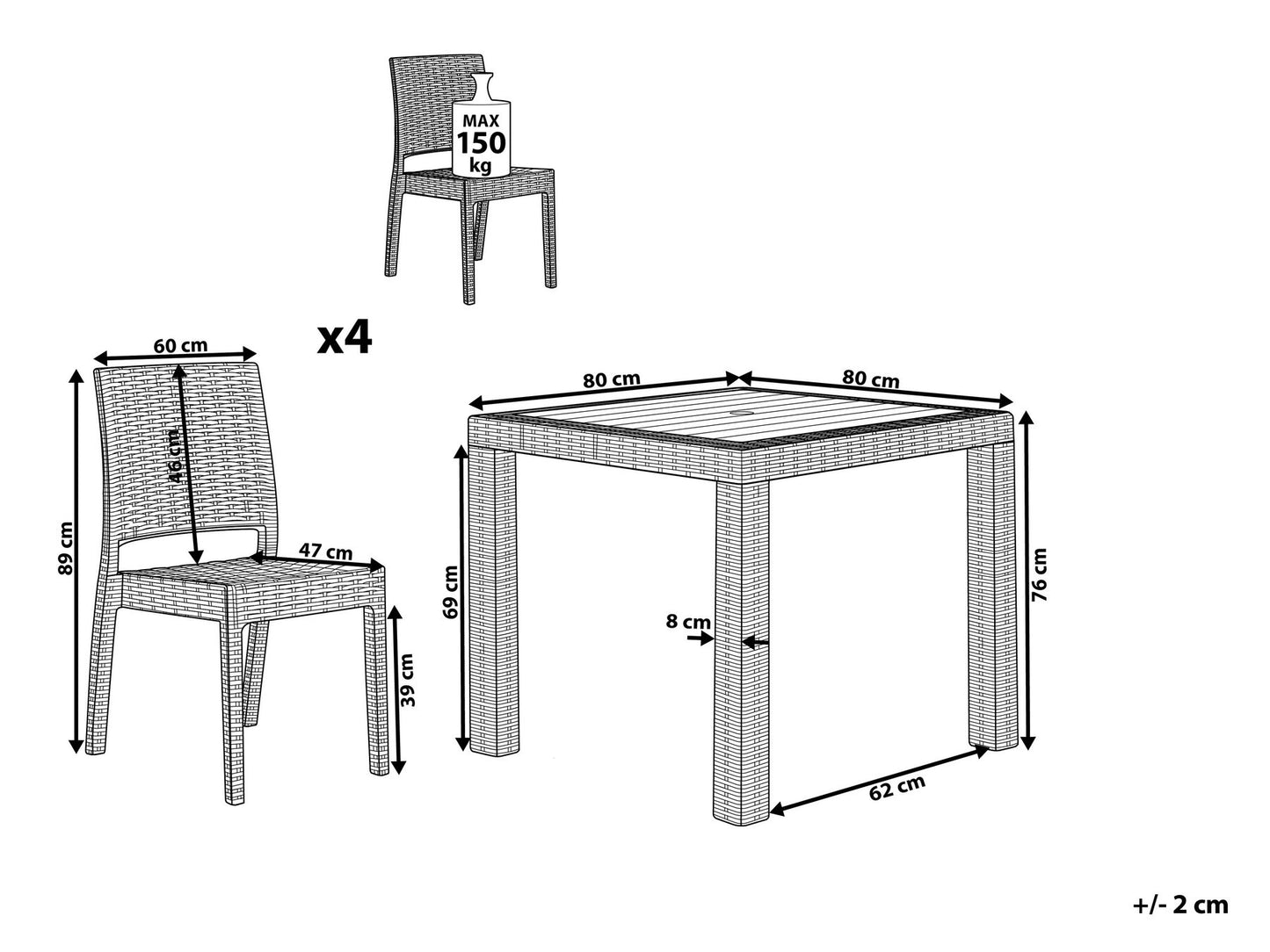 4 Seater Garden Dining Set Grey FOSSANO