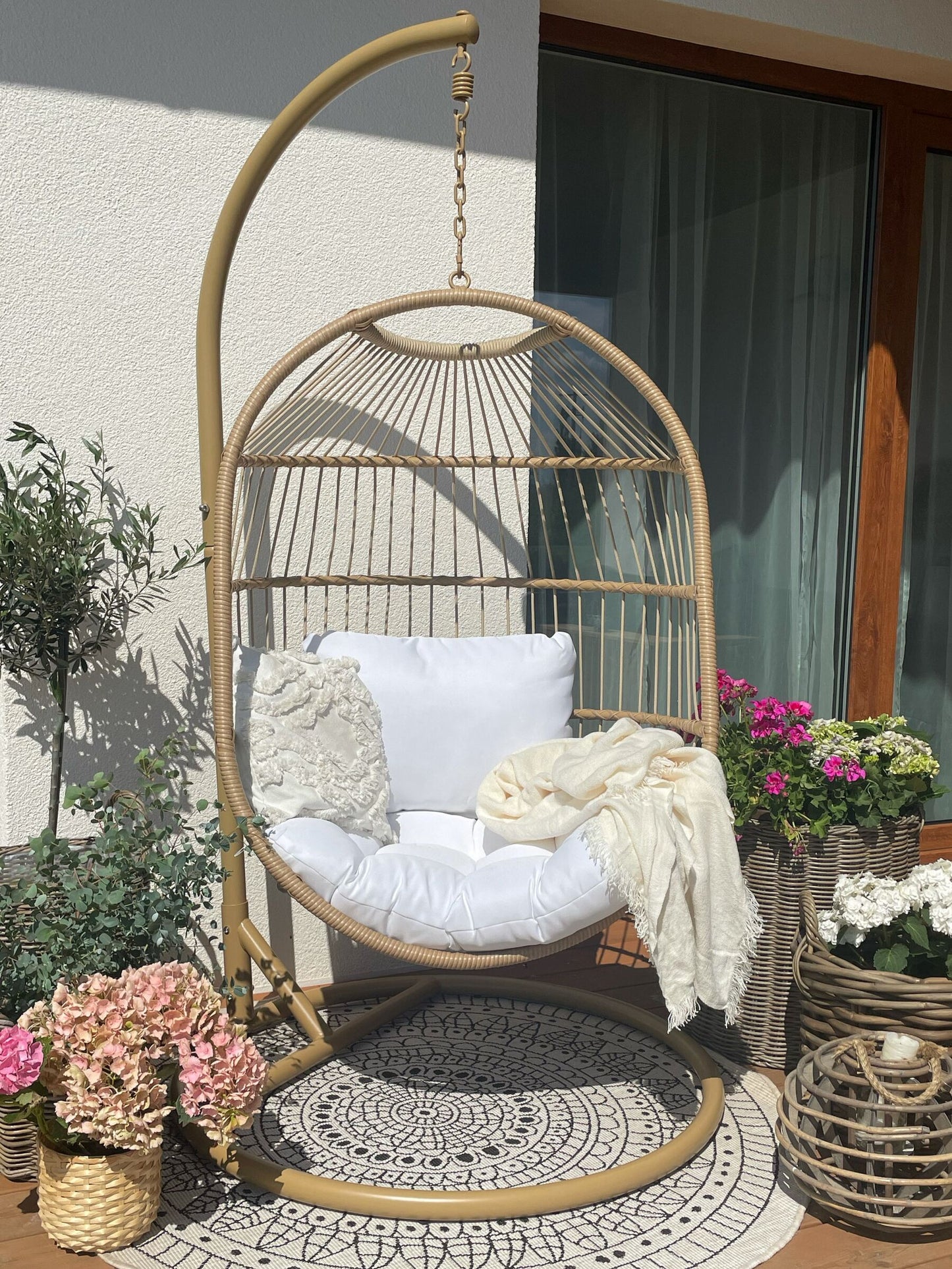 Hanging Chair with Stand ALBA PE Rattan Natural