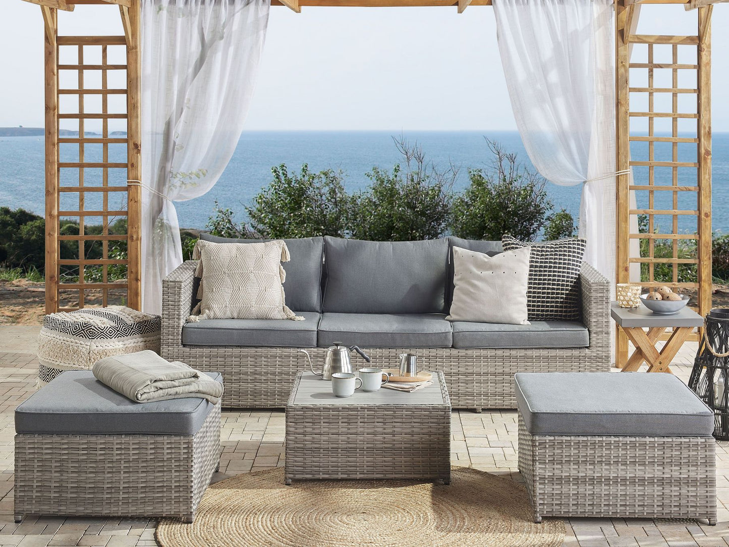 Garden Corner Sofa with Table 5 Seater Left Hand Modular Rattan Light Grey