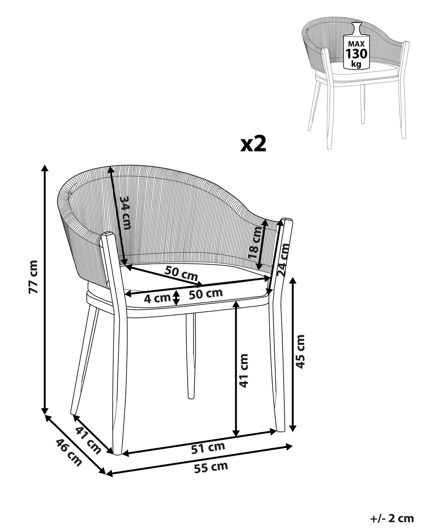 Set of 2 Garden Chairs with Cushions MILETO Metal Grey