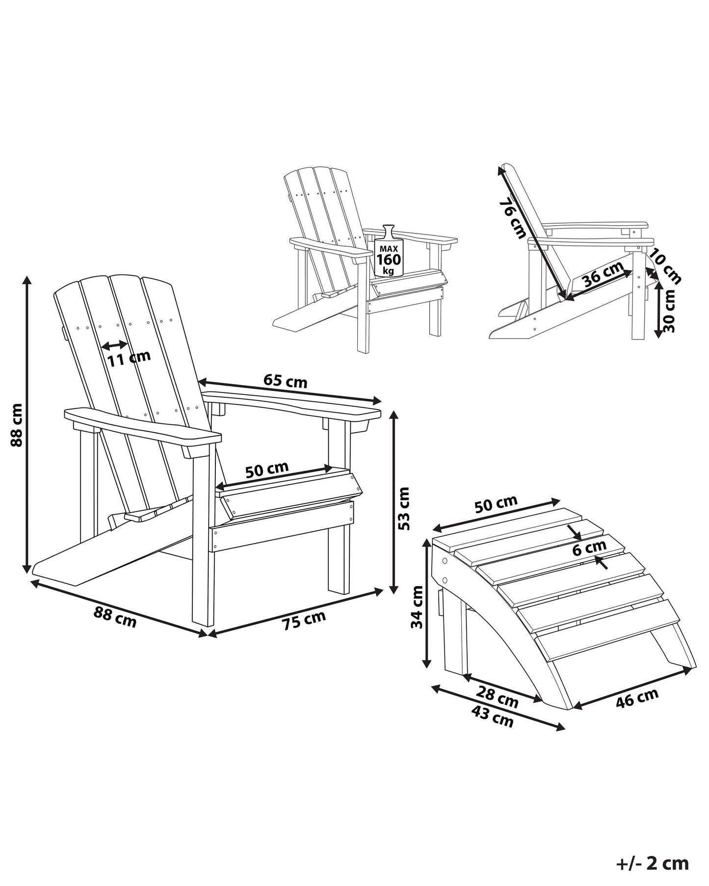 Garden Chair ADIRONDACK with Footstool Blue