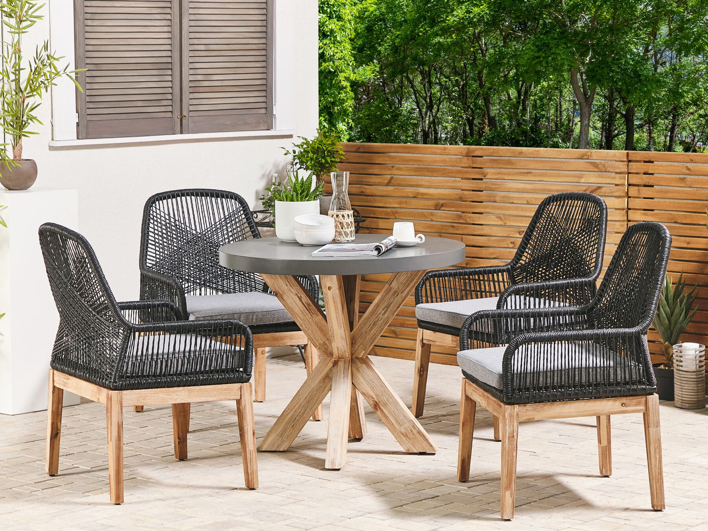 Garden Dining Set 4 Seater OLBIA with Cushions Concrete Black