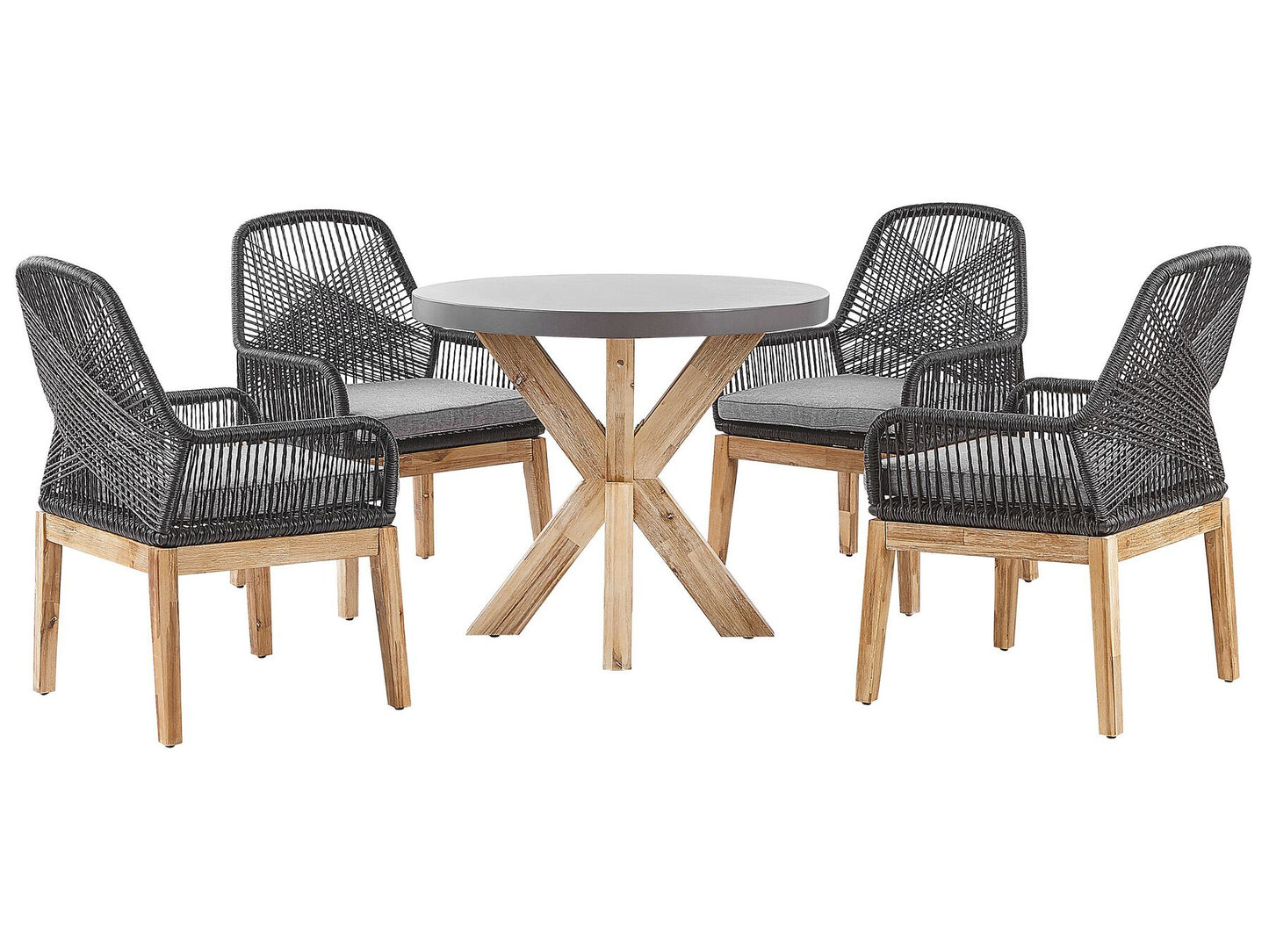 Garden Dining Set 4 Seater OLBIA with Cushions Concrete Black