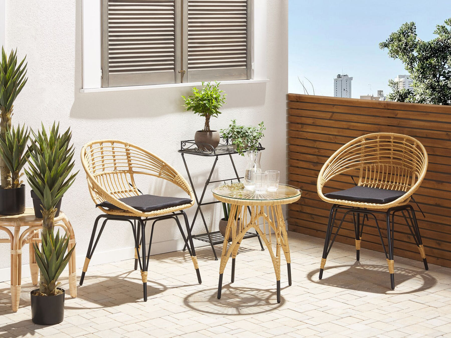 Bistro Set with Cushions PELLARO PE Rattan Black