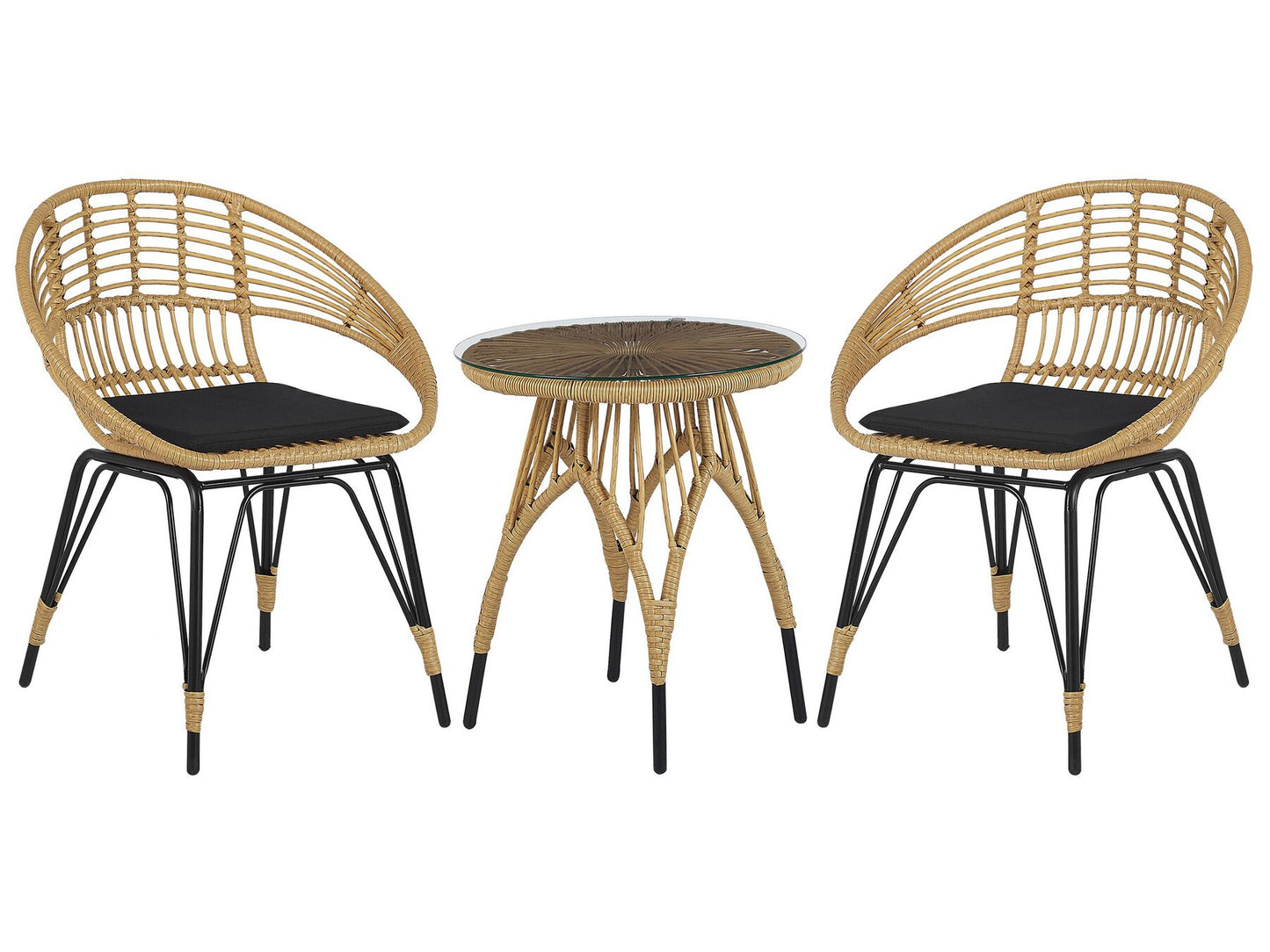 Bistro Set with Cushions PELLARO PE Rattan Black