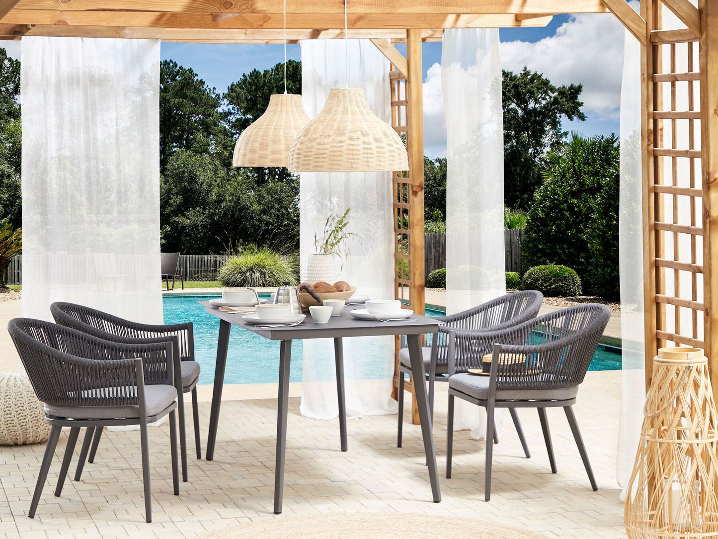 Garden Dining Set 4 Seater MILETO with Cushions Metal Grey