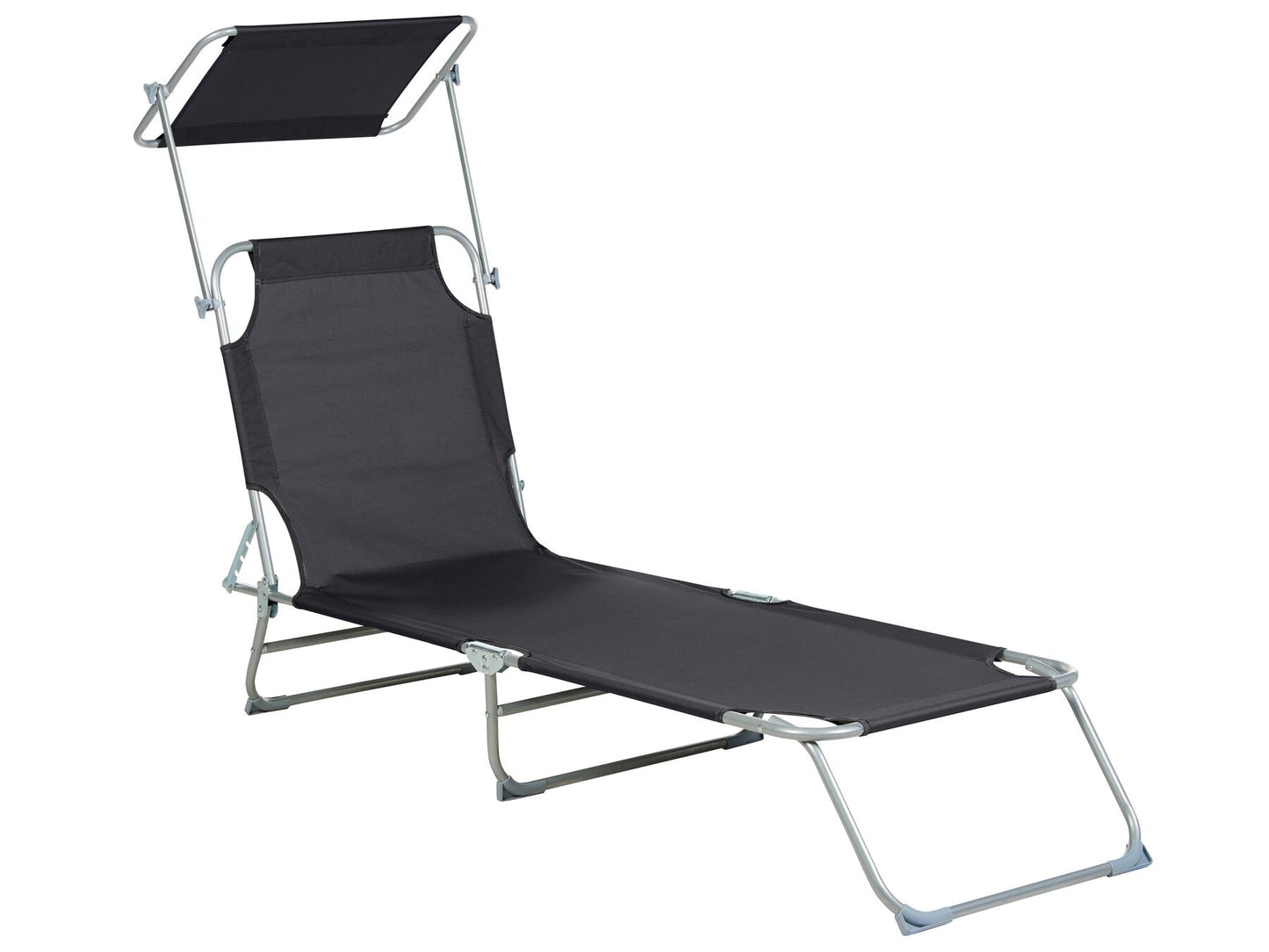 Steel Reclining Sun Lounger with Canopy Black FOLIGNO