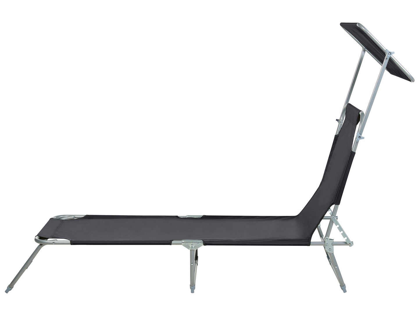 Steel Reclining Sun Lounger with Canopy Black FOLIGNO