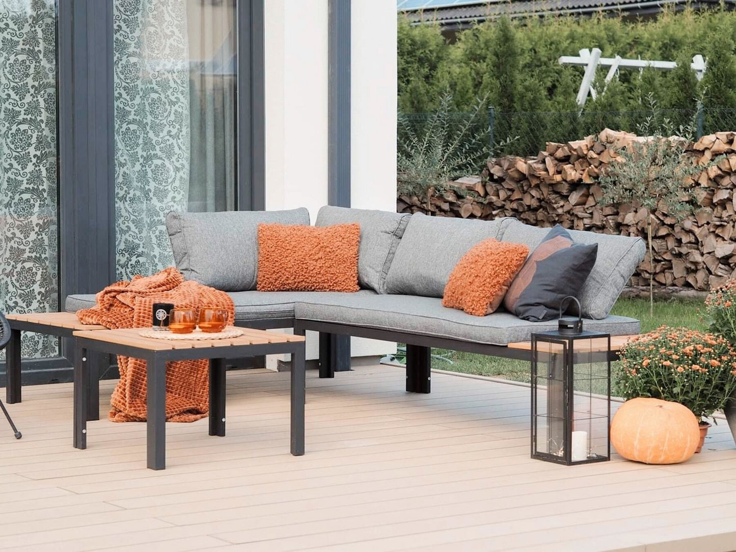 Garden Corner Sofa with Table 4 Seater PIENZA Right Hand Modular Grey