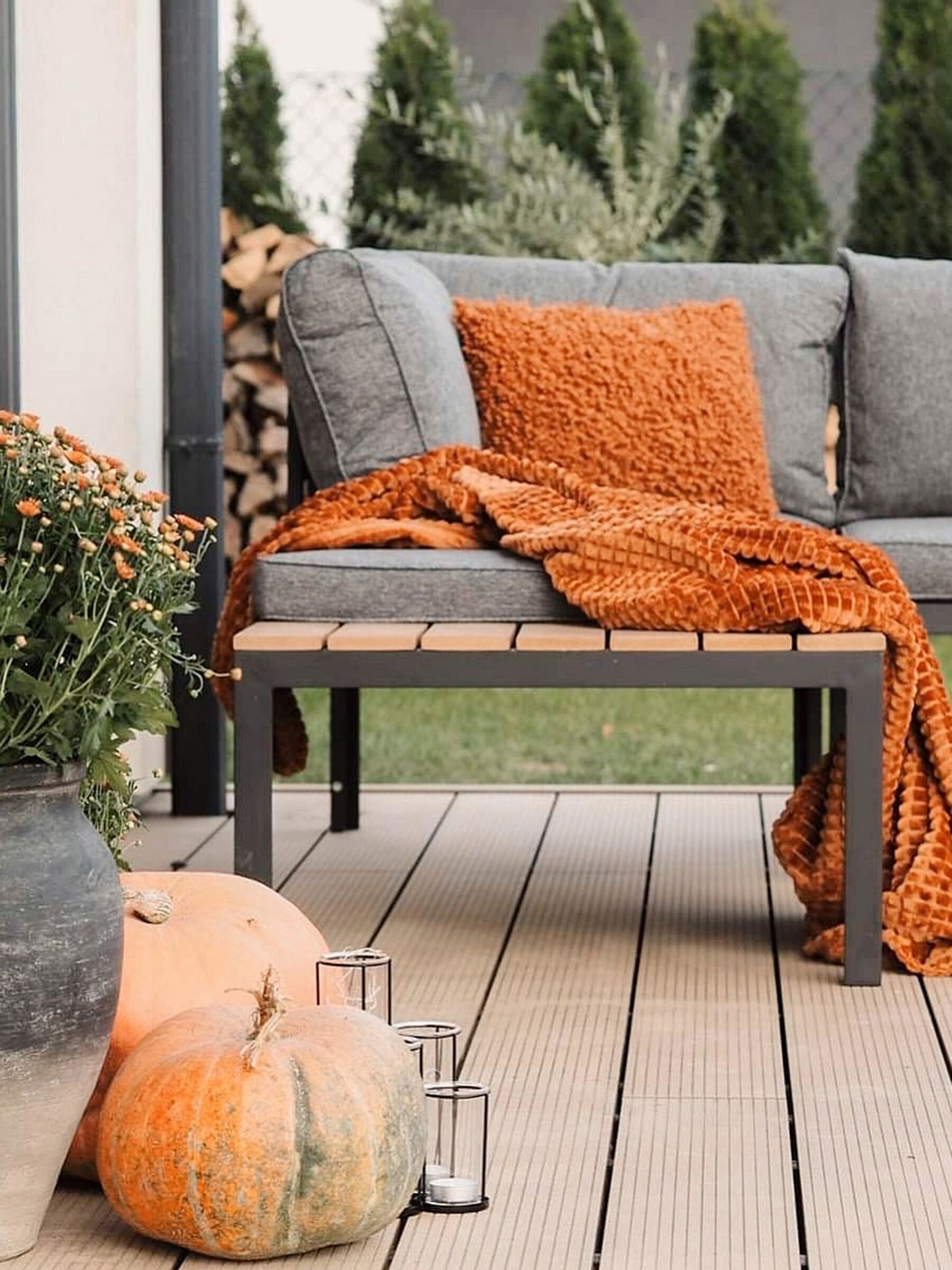 Garden Corner Sofa with Table 4 Seater PIENZA Right Hand Modular Grey