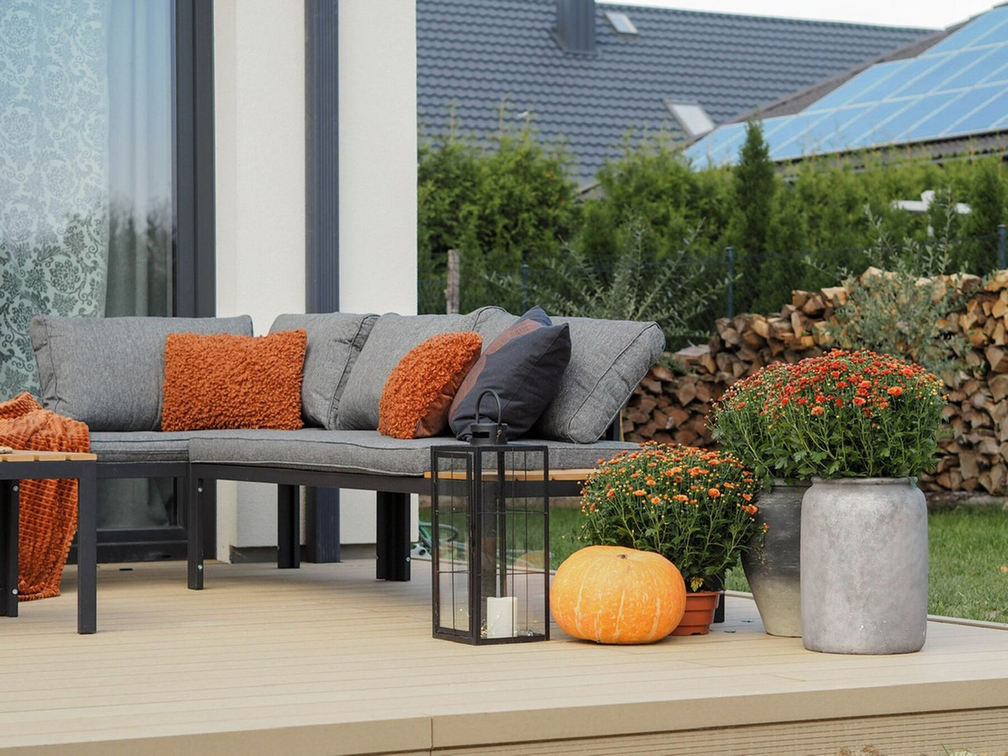 Garden Corner Sofa with Table 4 Seater PIENZA Right Hand Modular Grey