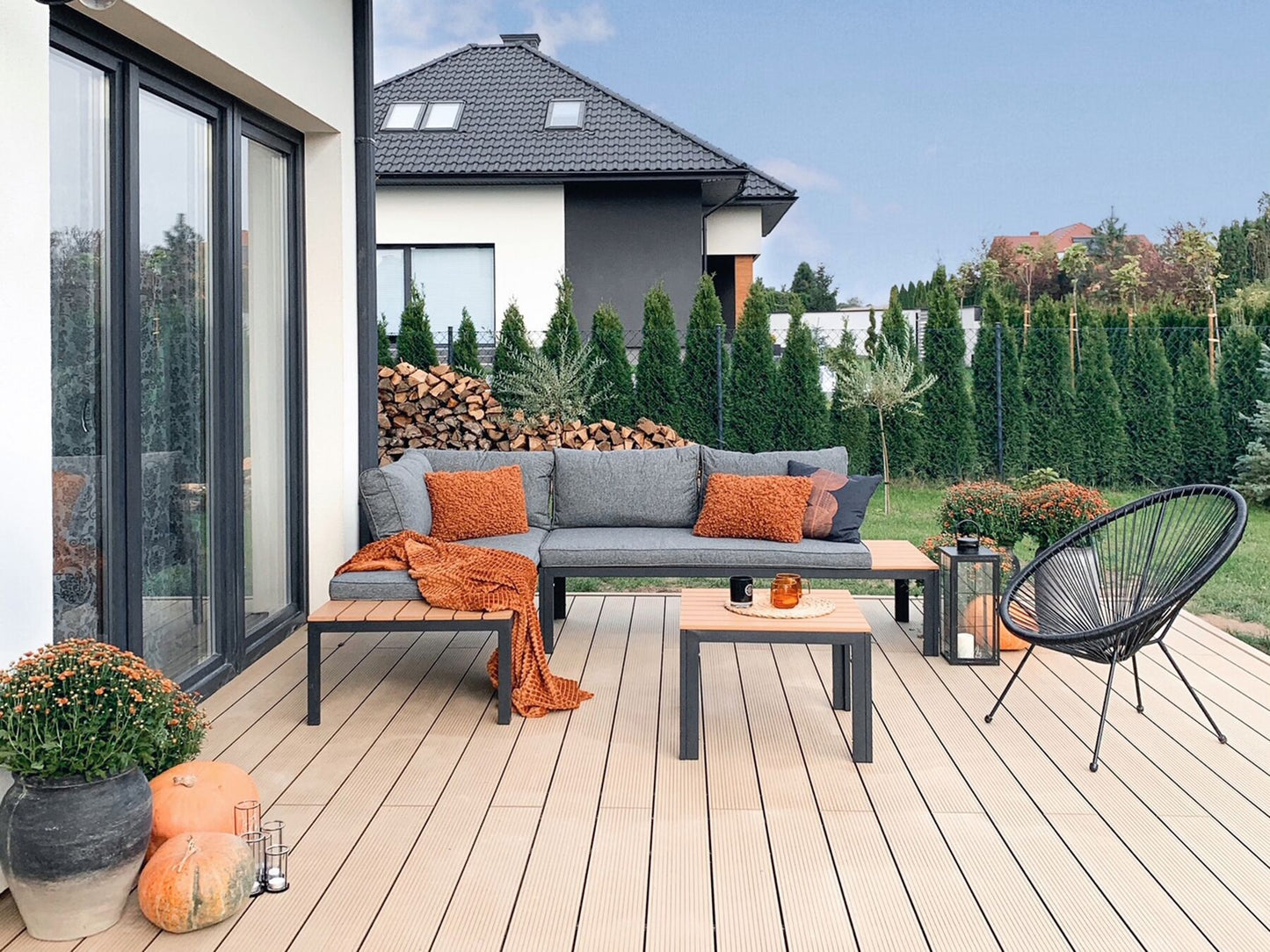 Garden Corner Sofa with Table 4 Seater PIENZA Right Hand Modular Grey