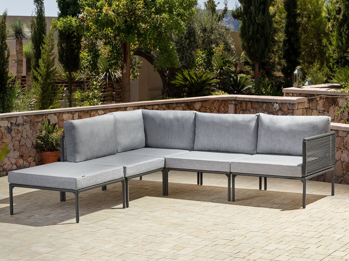Garden Corner Sofa with Table 6 Seater FORANO Metal Grey