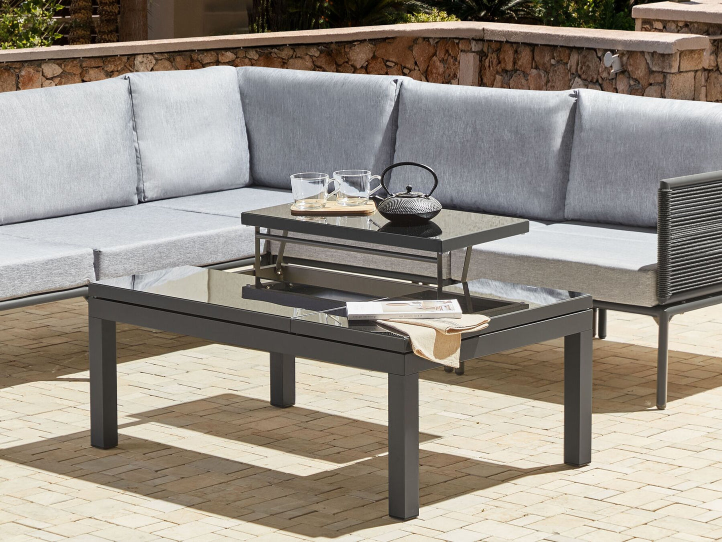 Garden Corner Sofa with Table 6 Seater FORANO Metal Grey