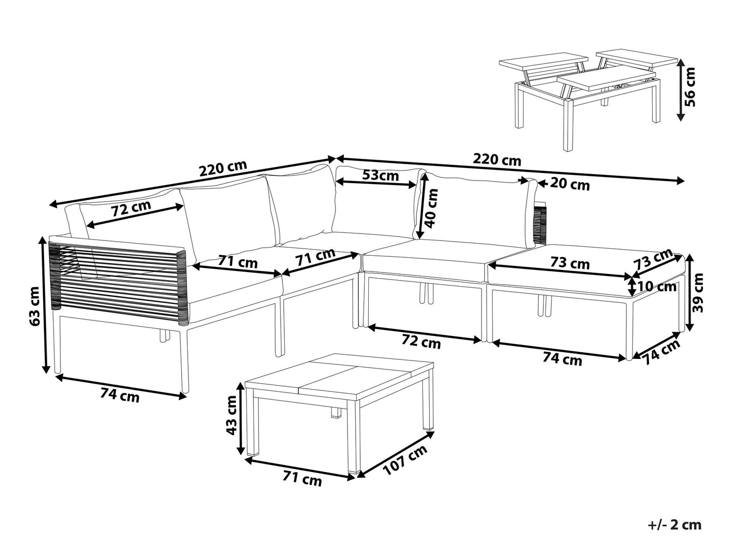 Garden Corner Sofa with Table 6 Seater FORANO Metal Grey