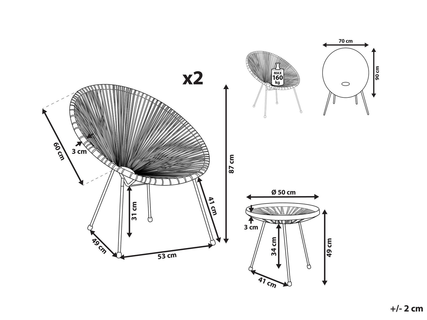 Bistro Set ACAPULCO II PE Rattan White