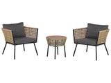 Bistro Set with Cushions GARGANO PE Rattan Light Brown