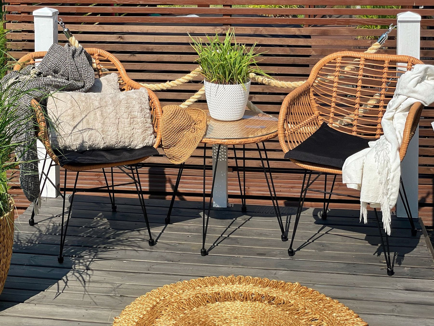Bistro Set with Cushions TROPEA II PE Rattan Natural