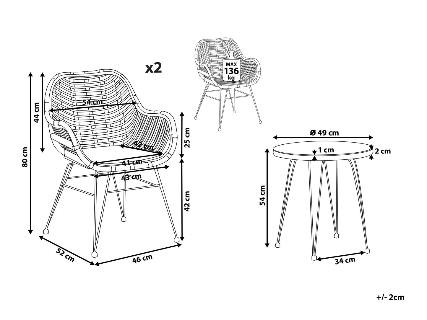 Bistro Set with Cushions TROPEA II PE Rattan Natural