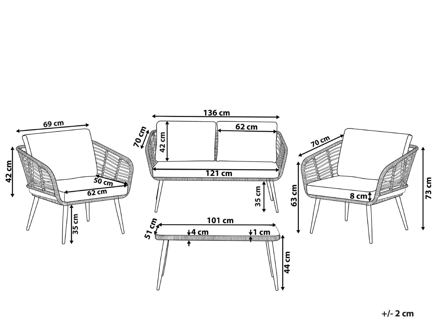 Garden Lounge Set with Table 4 Seater CORINTH II PE Rattan Natural