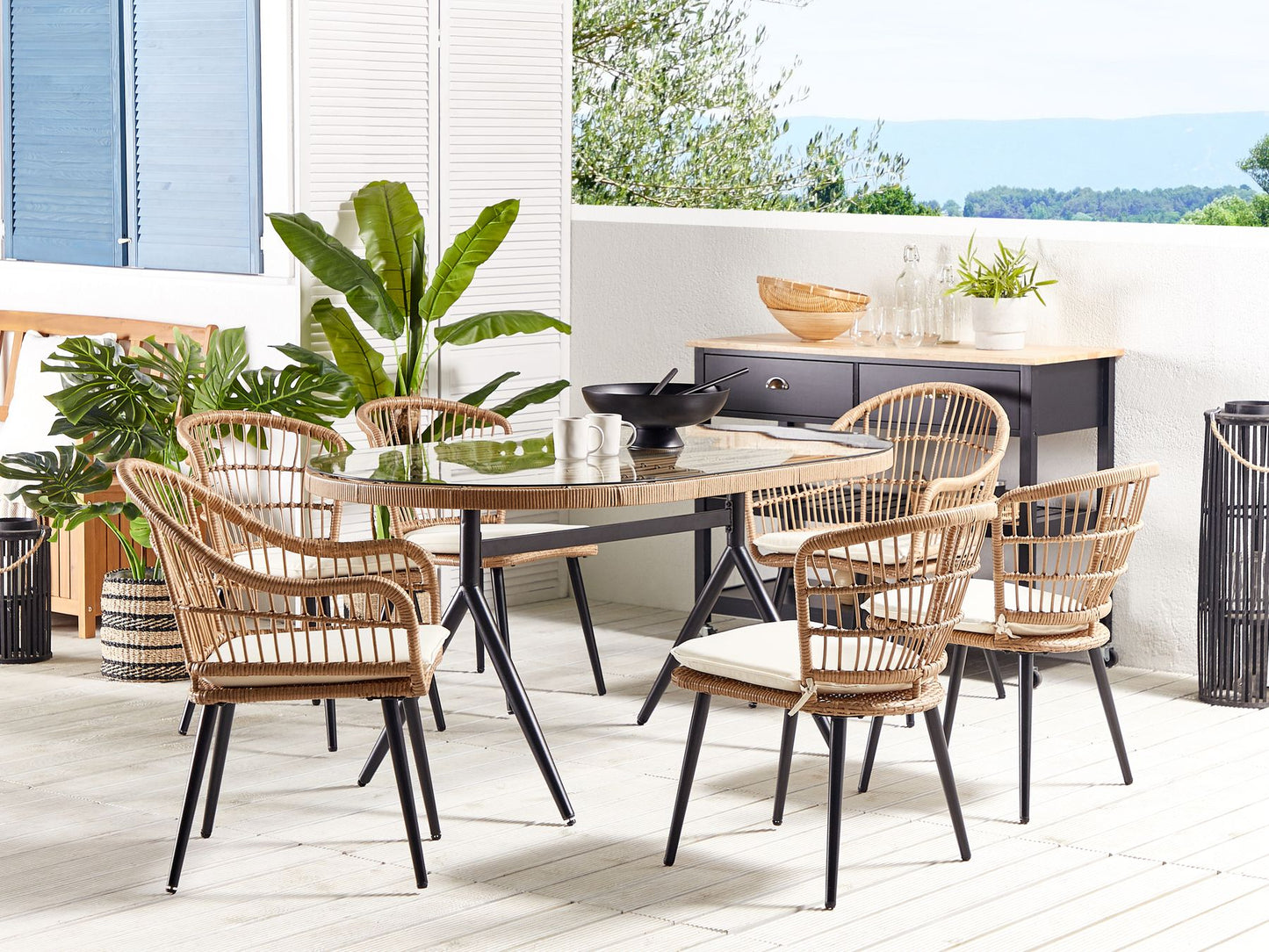 Garden Dining Set 6 Seater ALIANO II with Cushions PE Rattan Beige