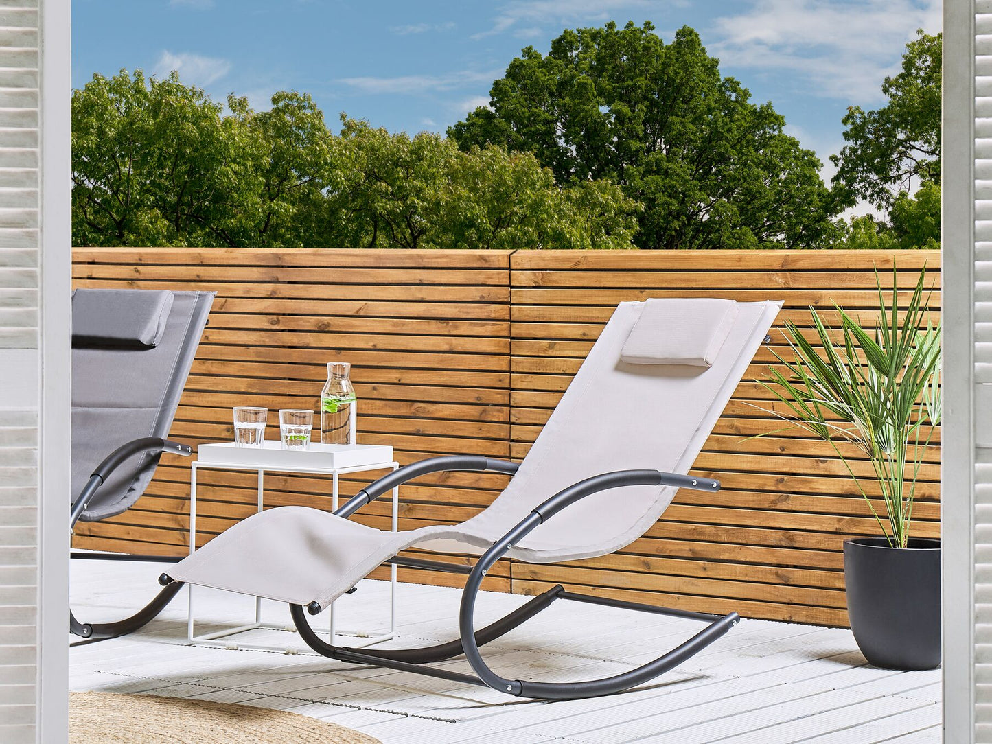 Steel Rocking Sun Lounger Beige CARANO II