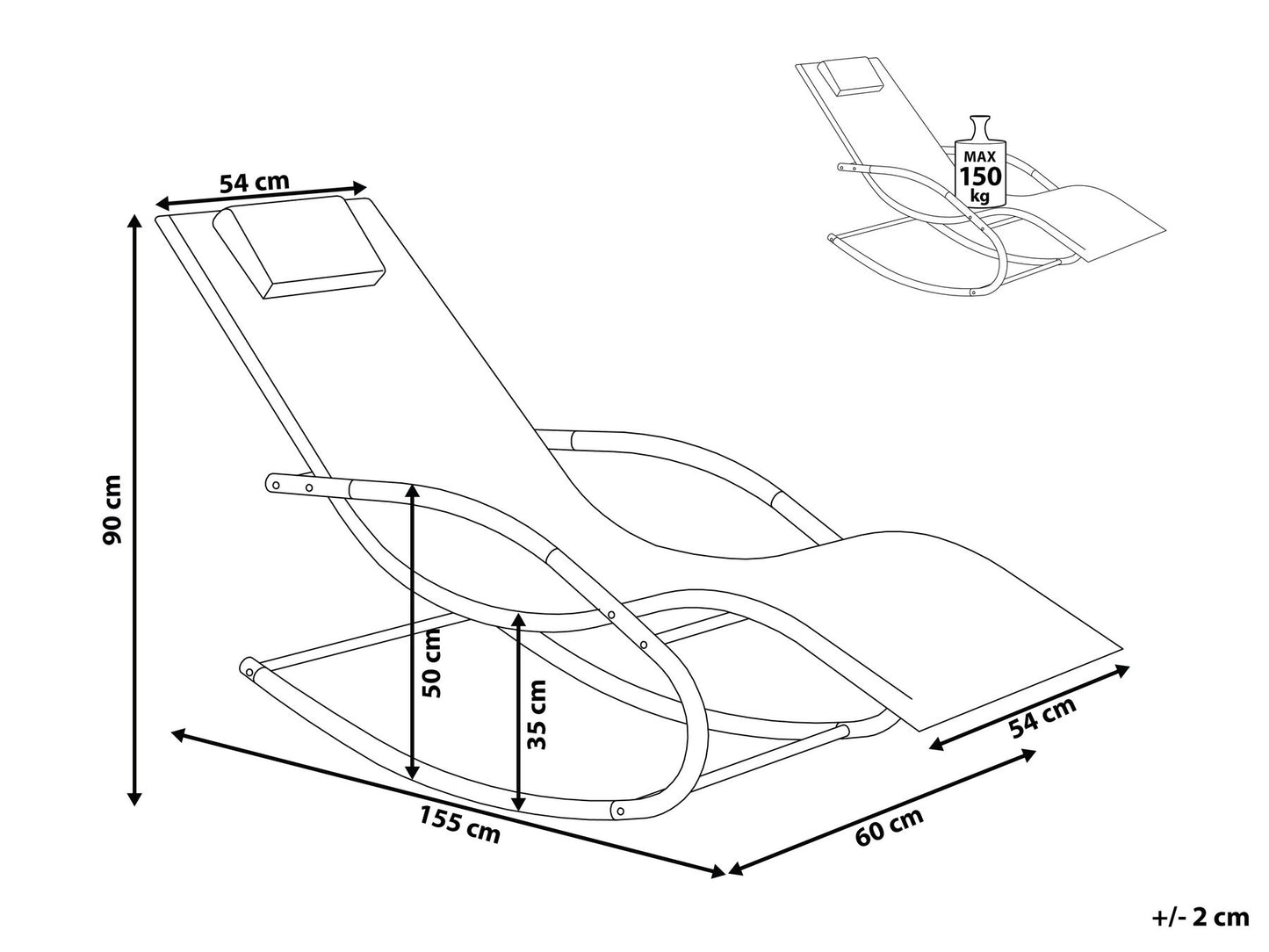 Steel Rocking Sun Lounger Black CARANO II