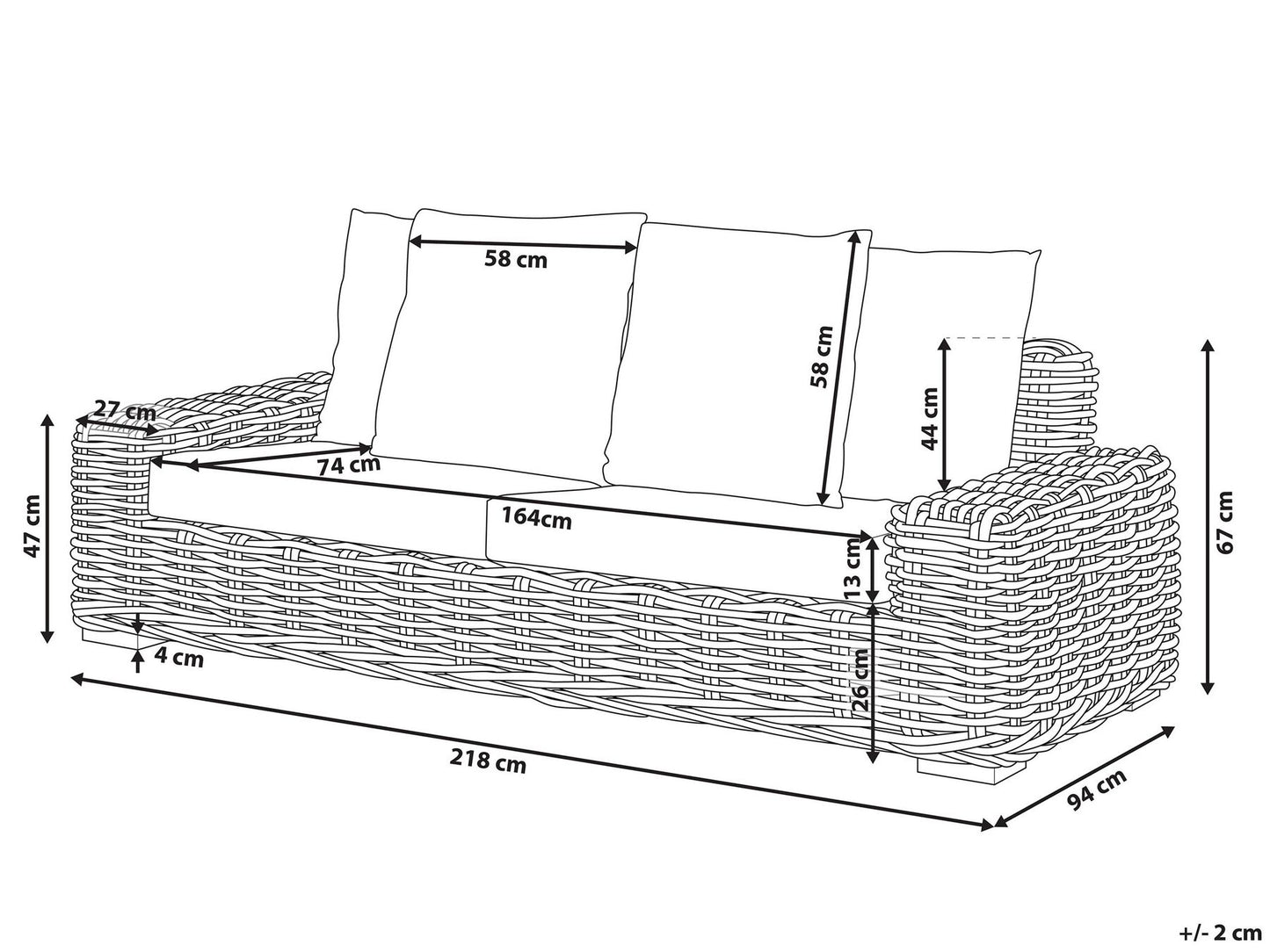 Garden Sofa 3 Seater FORLI Rattan Natural
