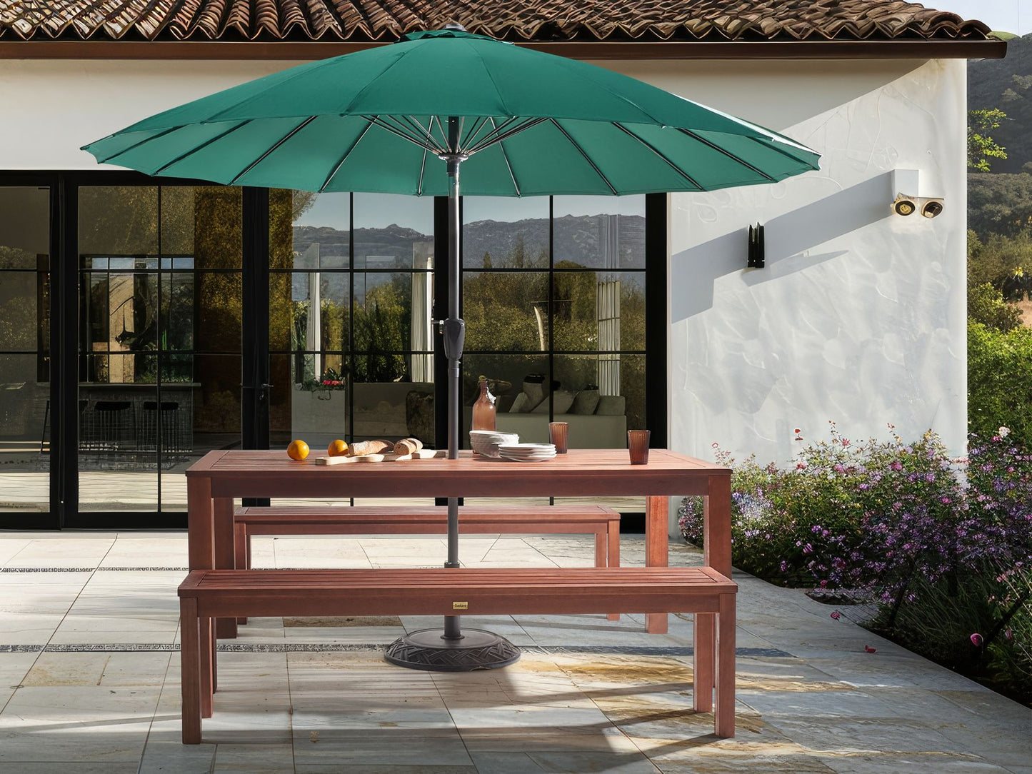 Garden Dining Set with Benches 6 Seater TUSCANIA Eucalyptus Wood Dark Brown