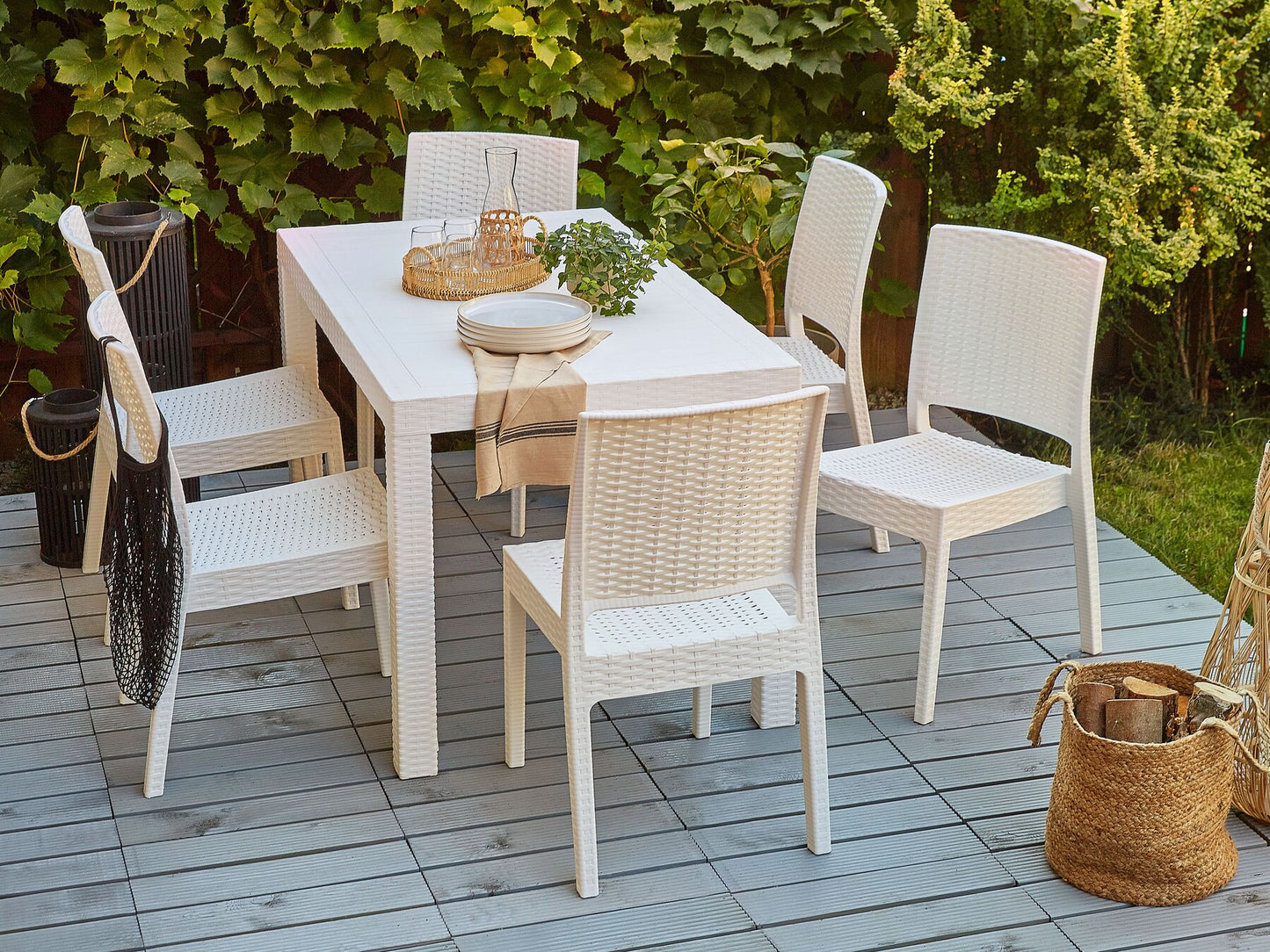 Garden Dining Set 6 Seater FOSSANO White